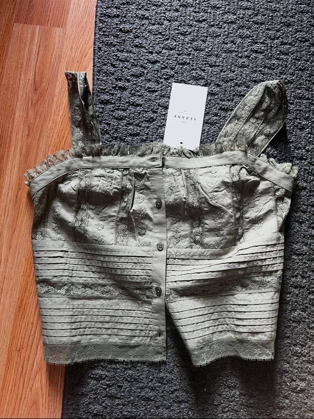 Sezane Olive Green lace shena top - Picture 2 of 2